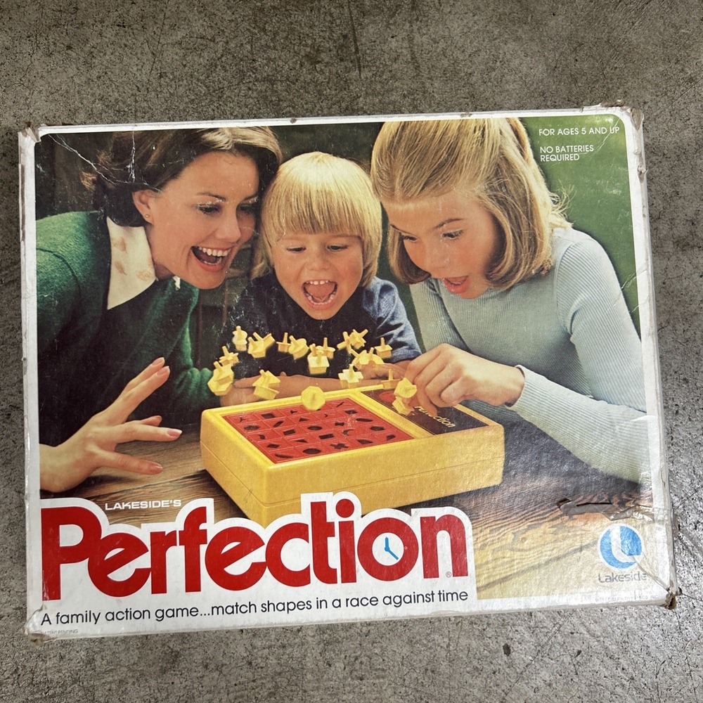 Vintage 1970s Lakeside Perfection Game Yellow Red w/ Pieces Original Box Repair